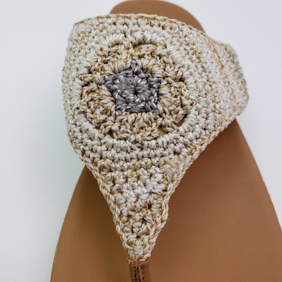 The Sak Shana Womens Size 9 Sand Stripe Crochet Thong Flip Flop Sandals 106502 - Picture 9 of 12